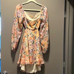 Floral Puff Sleeve Cut Out Mini Dress